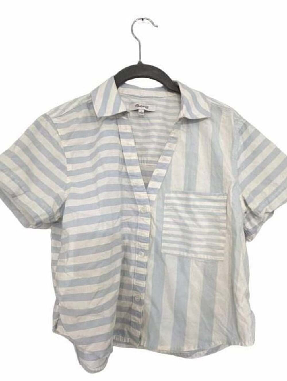 Madewell Y-Neck Button Up Shirt Mixed Stripe Size S Blue White